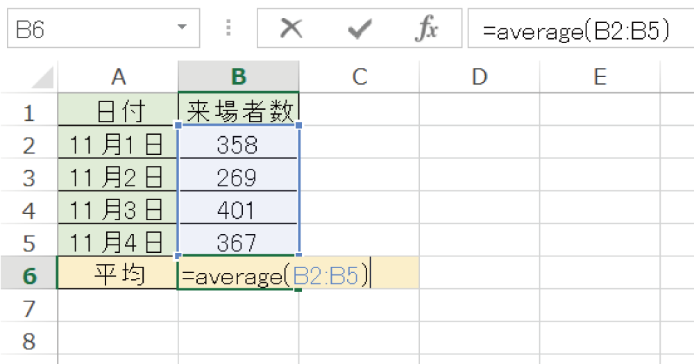 Excelで平均値を求めるAVERAGE関数の使い方3