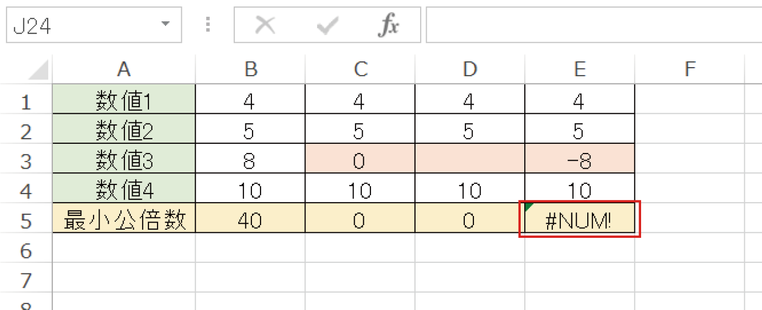 Excelで最小公倍数を求めるLCM関数の使い方7