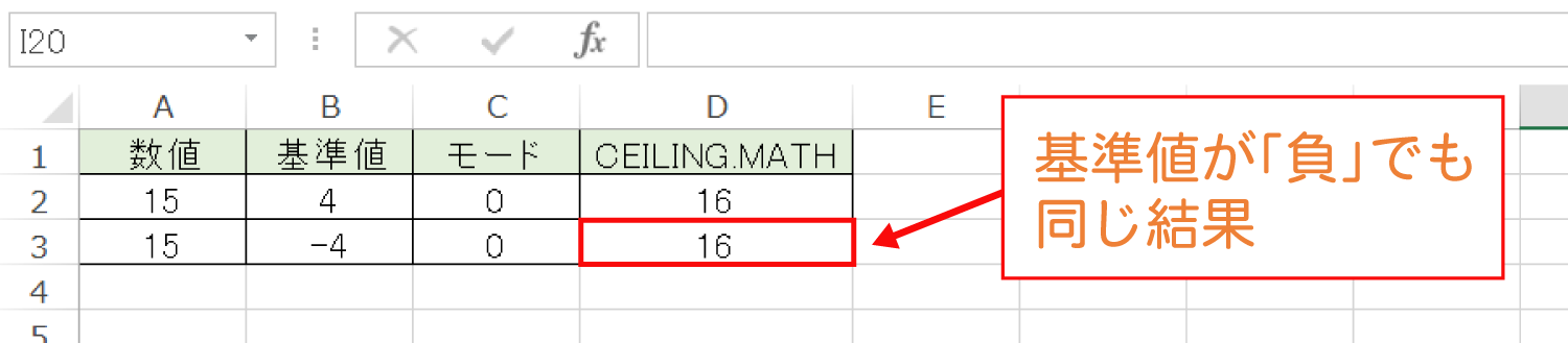 Excelで基準値の倍数に切り上げるCEILING.MATH関数の使い方4