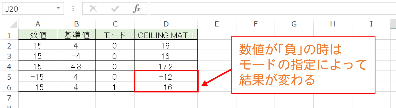 Excelで基準値の倍数に切り上げるCEILING.MATH関数の使い方6