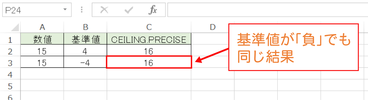 Excelで基準値の倍数に切り上げるCEILING.PRECISE関数の使い方4