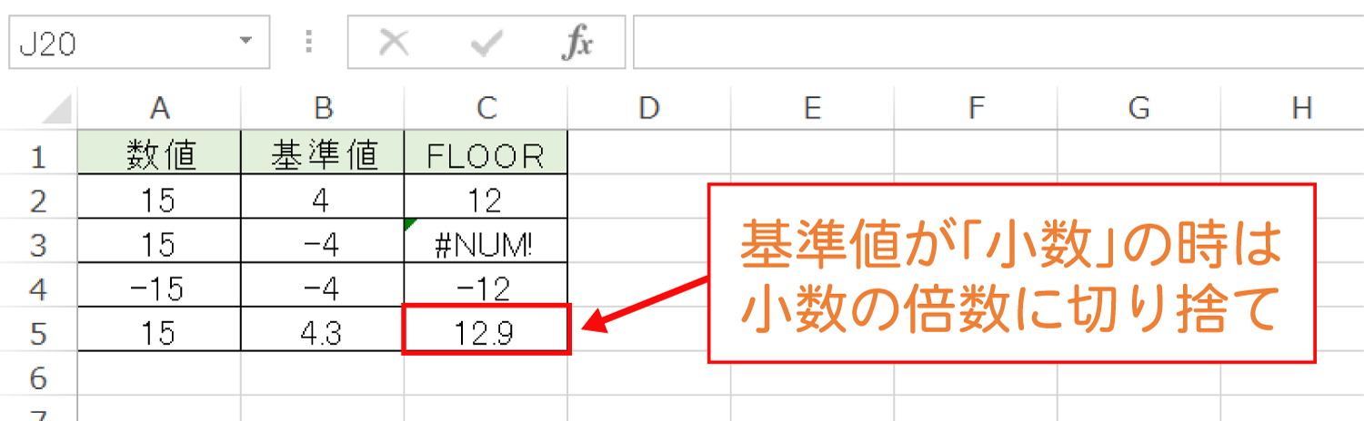 Excelで基準値の倍数に切り捨てるFLOOR関数の使い方5