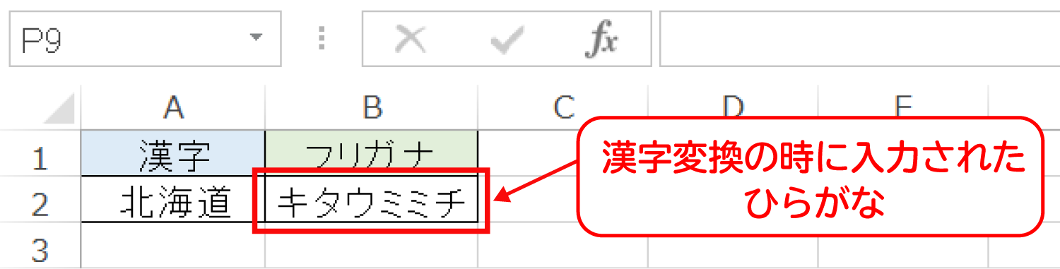 Excelで漢字のフリガナを表示するPHONETIC関数の使い方4