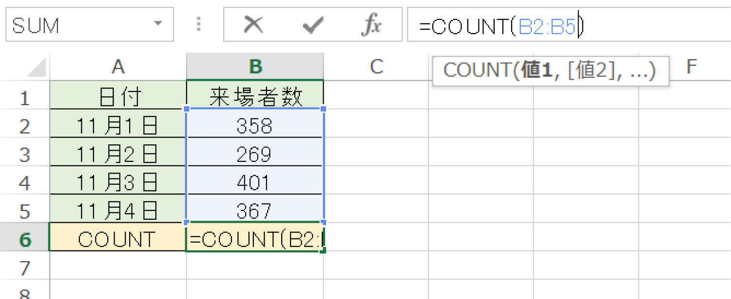 Excelで数値が入力されたセルの個数を数えるCOUNT関数の使い方2