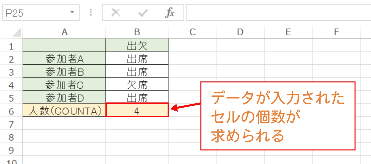 Excelでデータが入力されたセルの個数を数えるCOUNTA関数の使い方3