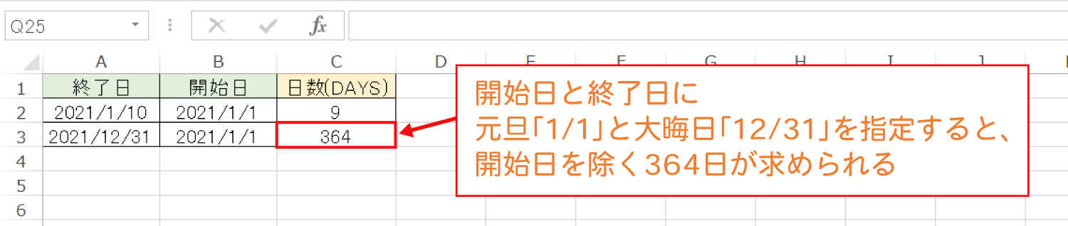 Excelで2つの日付の間の日数を計算するDAYS関数の使い方4