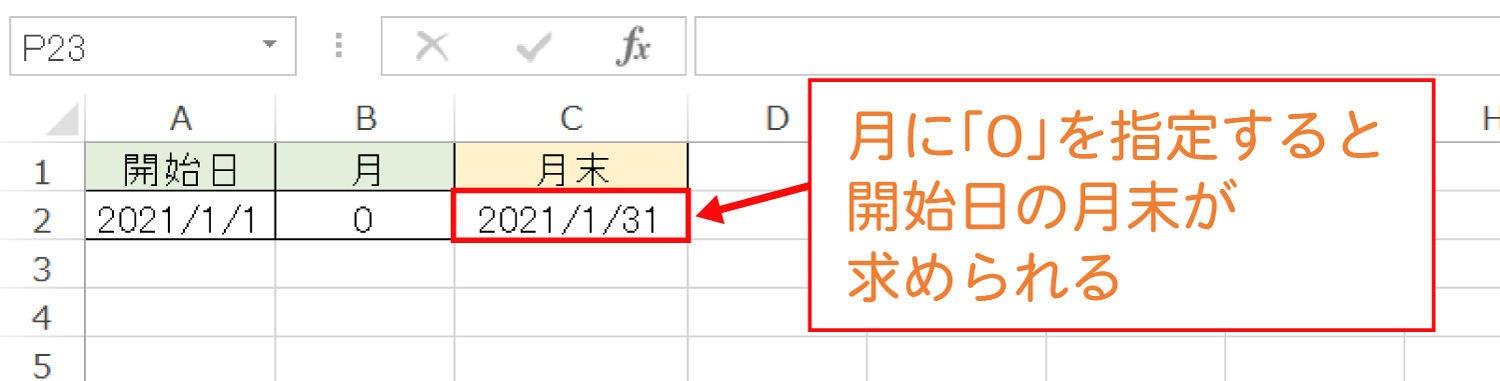 Excelで月末を求めるEOMONTH関数の使い方3