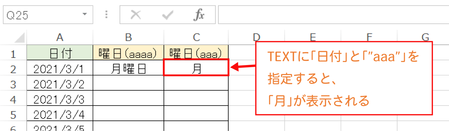 Excelで日付に対応する「曜日」を表示するTEXT関数（曜日）の使い方4