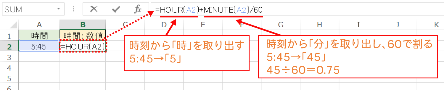 Excelで時間を数値に変換する方法「例 7:30→7.5」1